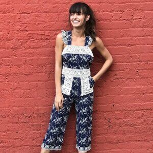 Nightcap Floral Cotton Eyelet Lace Overall Jumpsuit